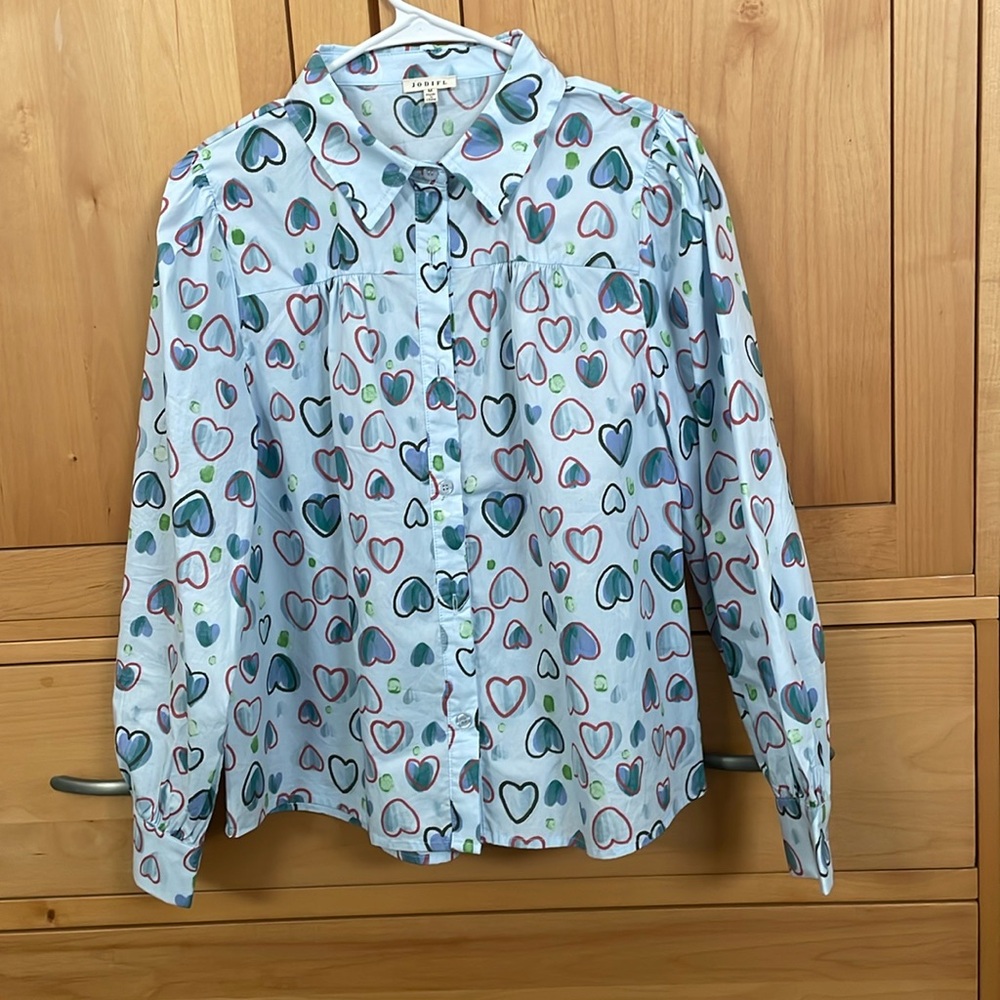 Jodifl blue with heart designs women’s blouse. Worn twice